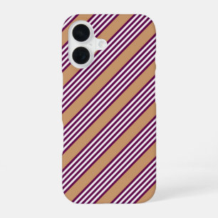 Funda Para iPhone 16 Estampado de cinco rayas ciruela y blanco con beig