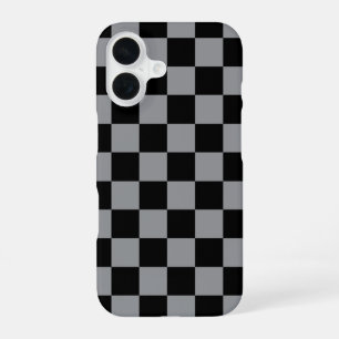 Funda Para iPhone 16 Estampado de cuadros negros y grises