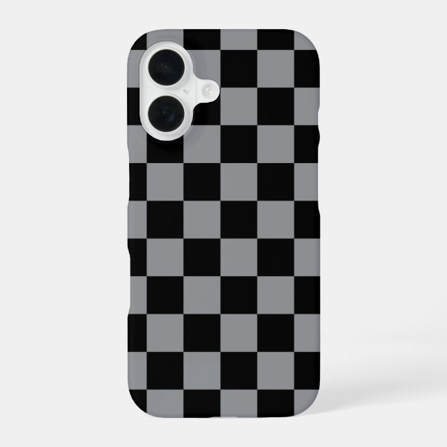 Funda Para iPhone 16 Estampado de cuadros negros y grises (Reverso )