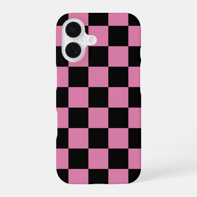 Funda Para iPhone 16 Estampado de cuadros negros y rosas (Reverso )