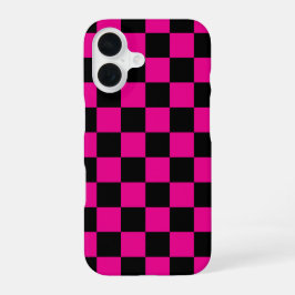 Funda Para iPhone 16 Estampado de cuadros rosa caliente y negro