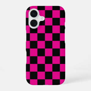 Funda Para iPhone 16 Estampado de cuadros rosa caliente y negro