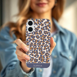 Funda Para iPhone 16 Estampado de leopardo-azul y marrón-