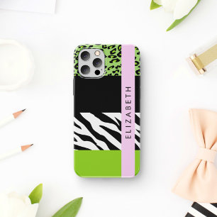 Funda Para iPhone 16 Estampado de leopardo, estampado de cebra, Verde,