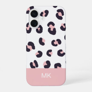 Funda Para iPhone 16 Estampado de leopardo rosa con monograma