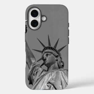 Funda Para iPhone 16 Estatua de la Libertad negra y blanca Nueva York