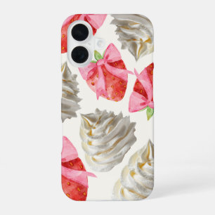 Funda Para iPhone 16 Estética de Fresa Dulce y Crema Batida para Teléfo