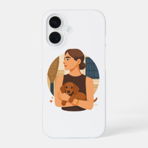 Funda Para iPhone 16 Estética Moderna de Mamá de Perro con Cachorro Ado