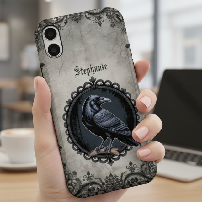 Funda Para iPhone 16 Estilo Académico Oscuro Cuervo Cuervo Gótico (Gothic raven phone accessory for the dark academia book lover — unique holiday gift idea.)