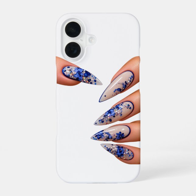 Funda Para iPhone 16 Estilo de uñas azul (Reverso )