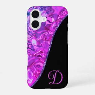 Funda Para iPhone 16 Estilo Rosa Caliente Negro Purpura Purpurina Monog