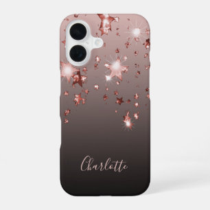 Funda Para iPhone 16 Estrellas de oro rosa nombre negro