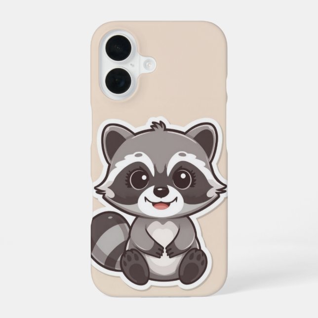 Funda Para iPhone 16 Estuche Cute Personalizado Raccoon Phone (Reverso )