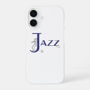 Funda Para iPhone 16 Estuche de teléfono azul de Trumpete de jazz