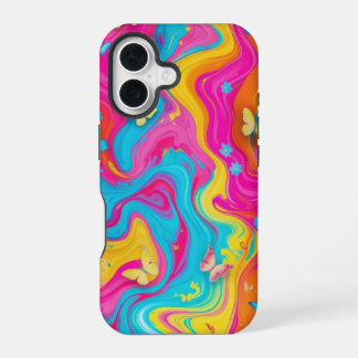 Funda Para iPhone 16 Estuche de teléfono de mármol de mariposa con ráfa