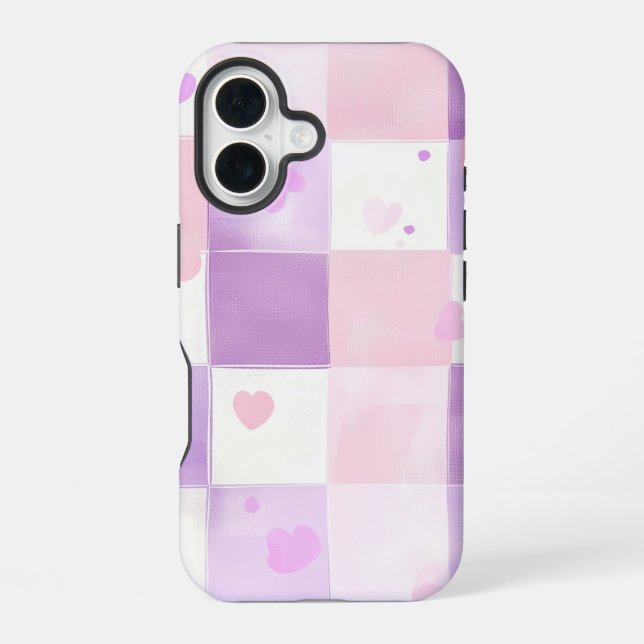 Funda Para iPhone 16 Estuche Kawaii Heart Gingham Phone (Reverso )