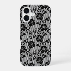 Funda Para iPhone 16 Estuche para iPhone Faux Black Lace
