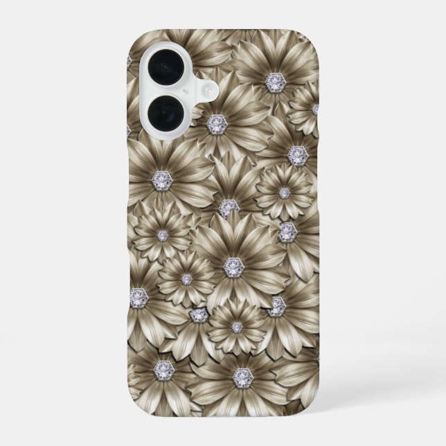Funda Para iPhone 16 Estuche para iPhone Gemstone con flores de diamant (Reverso )