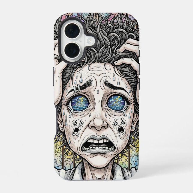 Funda Para iPhone 16 Estuche para iPhone Psychedelic Surreal Face - Emo (Reverso )