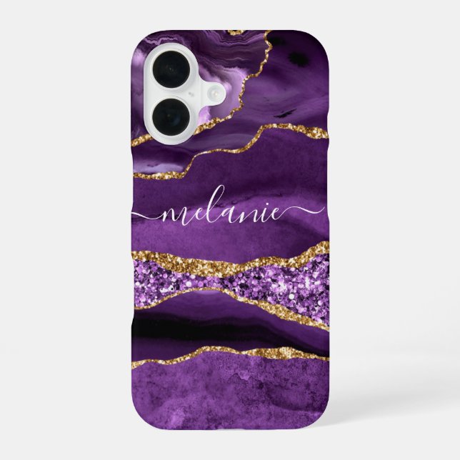 Funda Para iPhone 16 Estuche para iPhone Purple Gold Purpurina (Reverso )