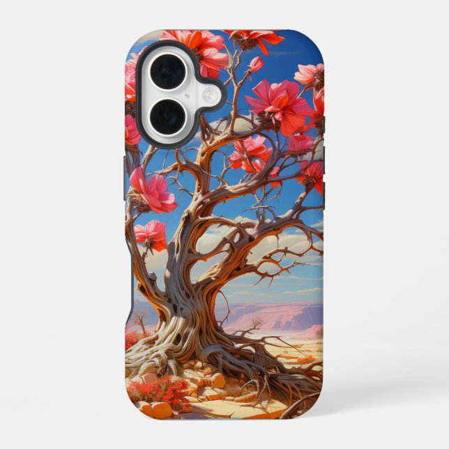 Funda Para iPhone 16 Estuche para teléfono de árbol de flores rosa (Reverso )
