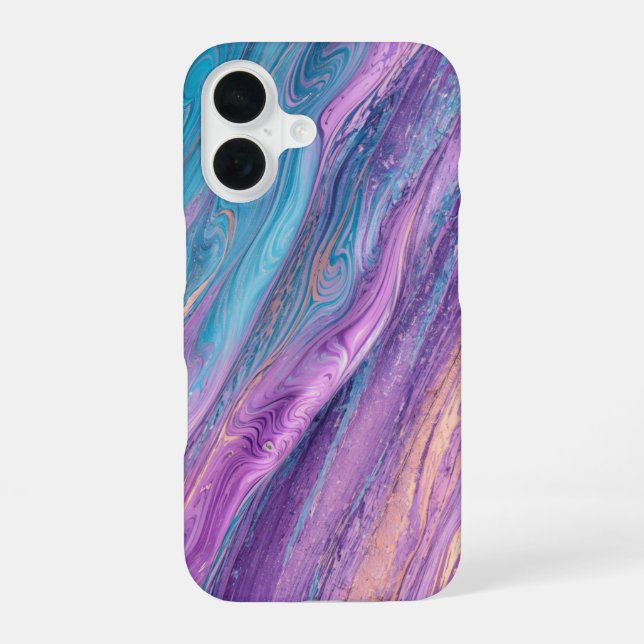 Funda Para iPhone 16 Ethereal Purple & Turquoise Marble Art Phone Case (Reverso )