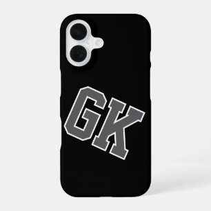 Funda Para iPhone 16 Facultad Negro Gris Blanco Monograma Iniciales