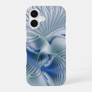 Funda Para iPhone 16 Fantasía dinámica abstracta tonos azules arte frac