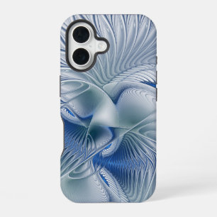 Funda Para iPhone 16 Fantasía dinámica abstracta tonos azules arte frac