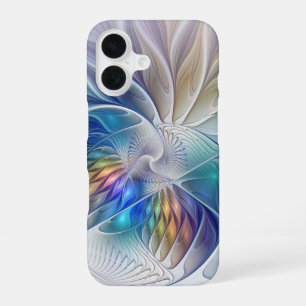 Funda Para iPhone 16 Fantasía floral, flor fractal abstracta colorida