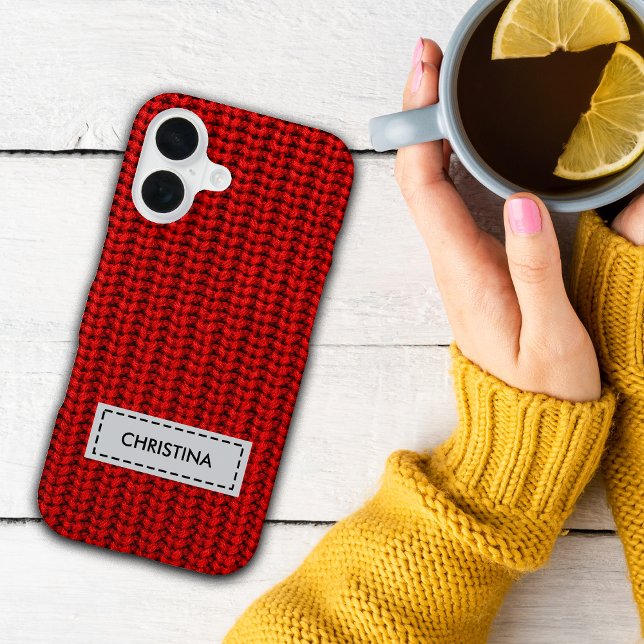 Funda Para iPhone 16 Faux Sweater Knit Custom Name Phone Case (Subido por el creador)