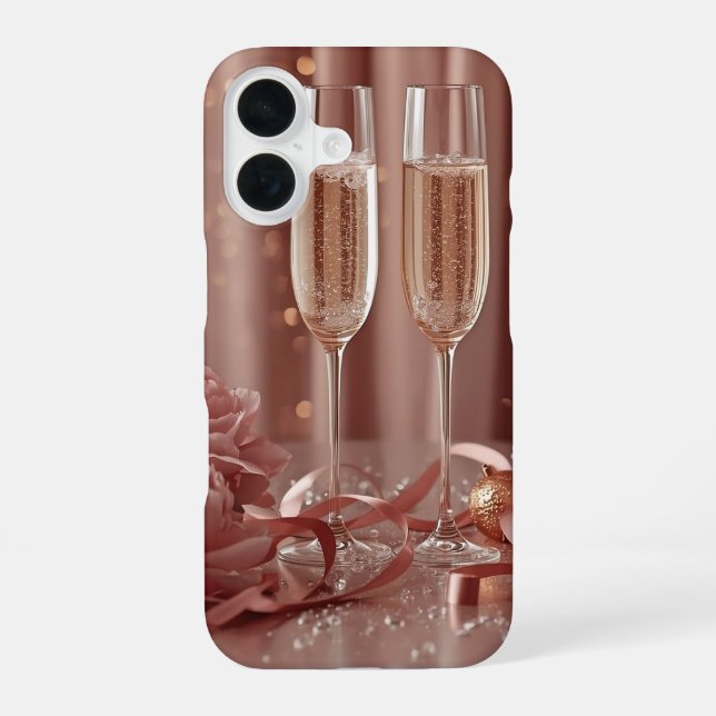 Funda Para iPhone 16 feliz año nuevo brillo de champán (Reverso )
