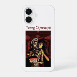 Funda Para iPhone 16 Feliz Navidad. Esqueleto divertido con mujer