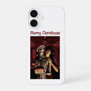 Funda Para iPhone 16 Feliz Navidad. Esqueleto divertido con mujer