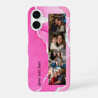 Funda Para iPhone 16 Feminino rosa y plata brillo ágata 4 fotos