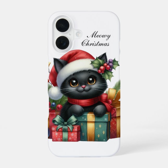Funda Para iPhone 16 Festive Christmas Cat customizable (Reverso )