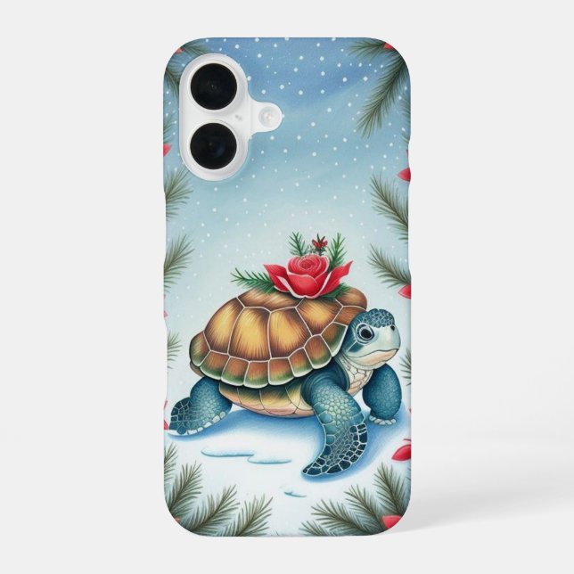 Funda Para iPhone 16 Festive Turtle Flat Holiday  (Reverso )