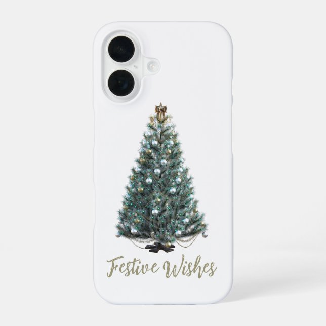 Funda Para iPhone 16 Festive Wishes. Christmas tree design (Reverso )