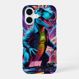 Funda Para iPhone 16 FIESTA De Dinosaurios DJ Con Luces De Neón