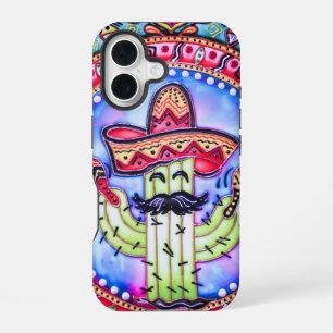Funda Para iPhone 16 Fiesta Mexicana Cinco de Mayo Sombrero Azul Rojo