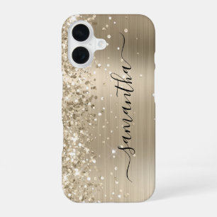 Funda Para iPhone 16 Firme Femenina Metálica Dorada Brillante