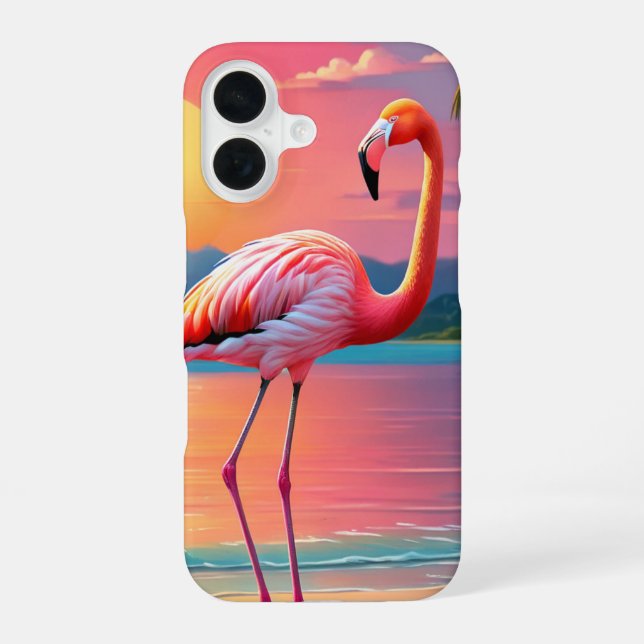 Funda Para iPhone 16 Flamingo Sunset Tropical Beach (Reverso )