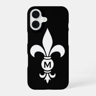 Funda Para iPhone 16 Fleur De Lis simple negro y blanco monogramado