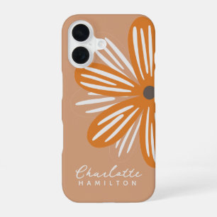 Funda Para iPhone 16 Flor de Naranja Nombre Personalizado