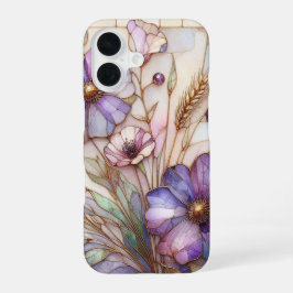 Funda Para iPhone 16 Flor de violeta de vidrio emplomado