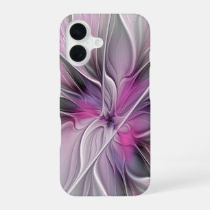 Funda Para iPhone 16 Flor Floral Fractal Moderno Abstracto Flor Gris ro