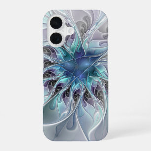 Funda Para iPhone 16 Flor Fractal Moderna Con Azul