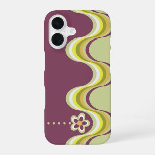 Funda Para iPhone 16 Flor Geométrico Retro Moderno Morado Verde Groovy