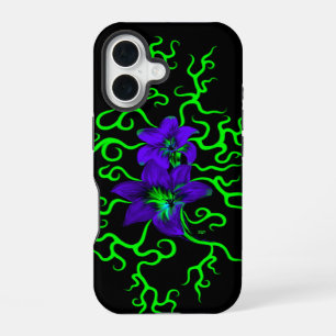 Funda Para iPhone 16 Flor morada lirio en negro