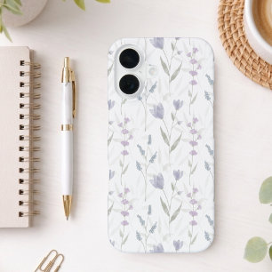 Funda Para iPhone 16 Flor silvestre acuarela púrpura azul